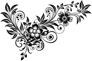 flower, vector, floral, nature, illustration, design, plant, leaf, spring, petal, element, art, decoration, flora, black, tattoo, drawing for tattoo, tattoo graphics, tattoo art