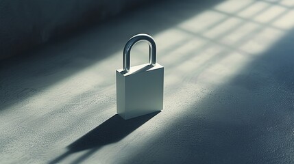 Naklejka premium Padlock in a room with sunlight and shadow, minimalist security concept