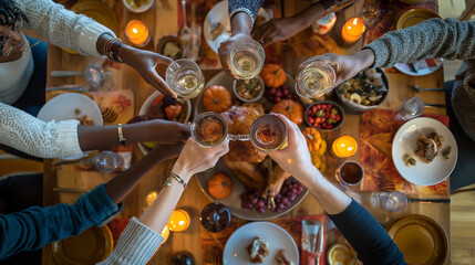Diverse Group Toasting During Festive Thanksgiving Dinner
