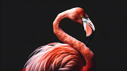 Naklejka premium Cute pink Flamingo who have sharp and charming black and red beak.