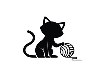 Black little kitten play with ball in paws logo vector icon symbol illustration