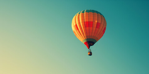 Naklejka premium Unique Shaped Hot Air Balloon Floats Through a Clear Blue Sky
