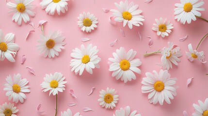 Chamomile flowers on lovely pink pastel backdrop