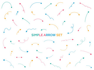 シンプルな矢印のベクターイラストセット　アイコン　やじるし　点線　手書き　