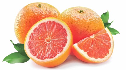 Vibrant grapefruit on a clean background showcases intricate botanical details and rich color contrast in an artistic illustration.