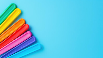 Assistive reading tools for dyslexia with colorful highlight bookmarks on light blue background.