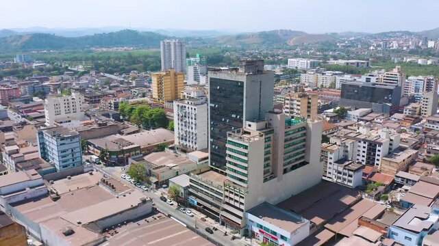 Aerial Drone Pan View of Aterrado Neighborhood in Volta Redonda, Rio de Janeiro, Brazil - Urban Landscape