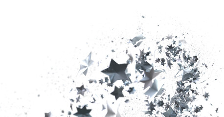 Yuletide Star Descent: Striking 3D Illustration Showcasing Falling Festive Stellar Fragments