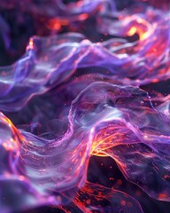 Obraz premium a close up view of a wave and hyper dimensional superfluid swirls, flowing particle streams, quantum nature-inspired shapes, dark violet and light red, unreal engine 5