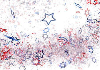 Obraz premium Confetti - A blue glitter confetti border with red and blue Confetti on white