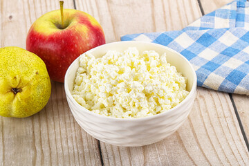 Organic cottage cheese in the bowl