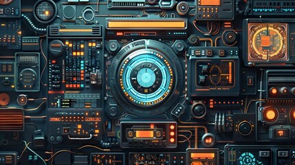 A visually striking image that combines elements of a time machine with various iconic, yet now considered outdated, tech tools and software.