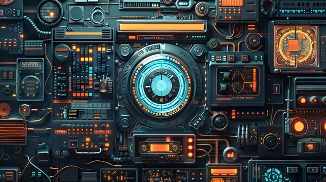 A visually striking image that combines elements of a time machine with various iconic, yet now considered outdated, tech tools and software.