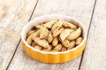 Shelled dry almond nut heap