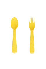  Yellow fork and spoon isolated on transparent background.