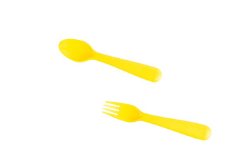  Yellow fork and spoon isolated on transparent background.
