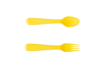  Yellow fork and spoon isolated on transparent background.