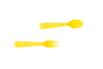  Yellow fork and spoon isolated on transparent background.