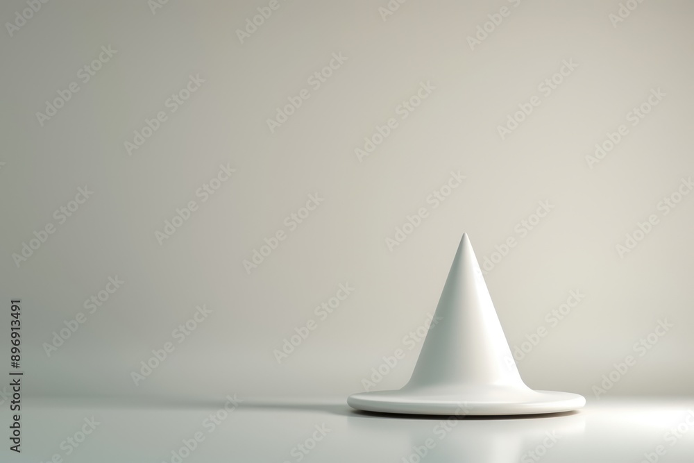 Poster a minimal 3d model of a witch's hat with clean lines and a smooth texture, placed on a flat, neutral