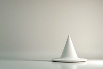 Fototapeta premium A minimal 3D model of a witch's hat with clean lines and a smooth texture, placed on a flat, neutral-colored surface