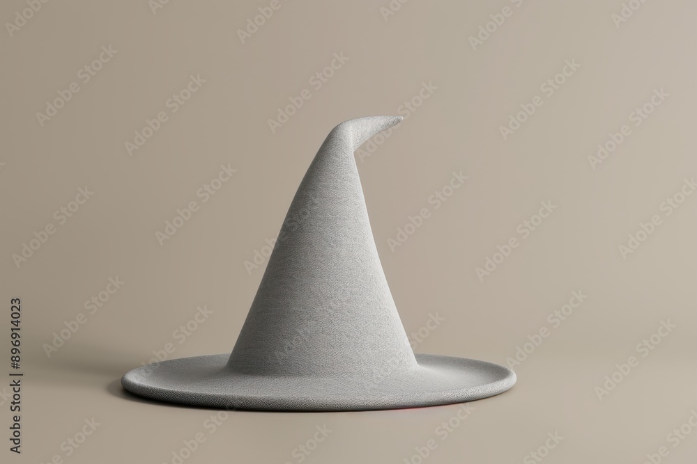 Poster a minimal 3d model of a witch's hat with clean lines and a smooth texture, placed on a flat, neutral
