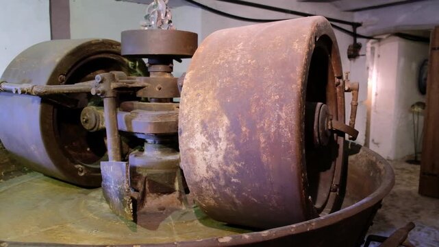 a large millstone from 1850 for mixing clay for refractory bricks