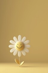 Obraz premium A minimal 3D rendering of a sunflower with a smooth, circular face and a big smile, surrounded by simple, round petals