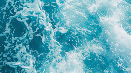 Fototapeta premium Abstract water ocean wave, blue, aqua, teal texture. Blue and white water wave web banner Graphic Resource high angle view of churning waves sea foam gradient blue gorgeous nature aquatic background