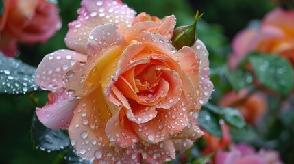 Large rose bloom adorned with raindrops