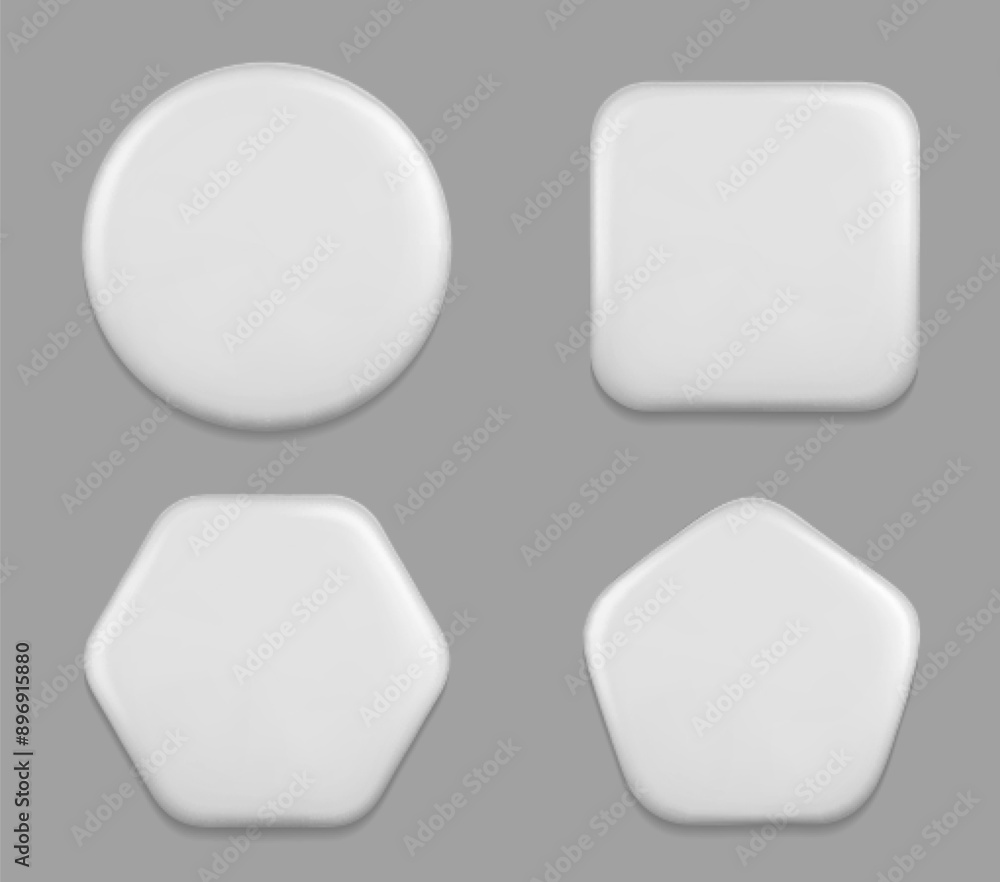 Poster white blank pin badge mockup for promotion and advertising. glossy brooch tag with of different shap
