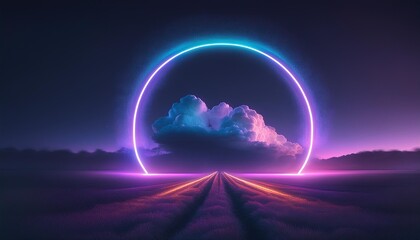 glowing light, wallpaper background with glowing lights, heart in the clouds, background with space, background with a globe, 3d render, abstract cloud illuminated with neon light ring on dark night 