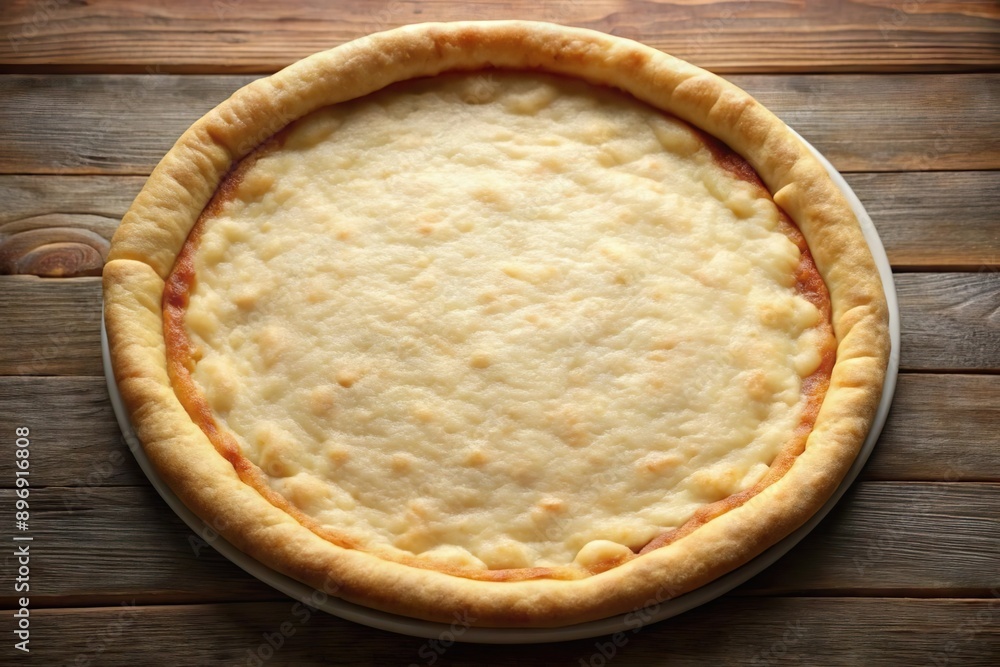 Wall mural blank empty baked pizza crust on table in a plate