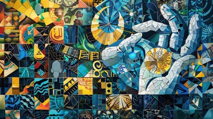 Eid Mubarak greeting card with a mosaic of cultural symbols