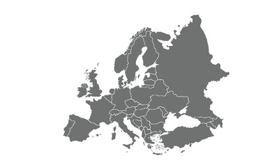 Political Map of Europe isolated on white background. for website layouts, background, education, precise, customizable, Travel worldwide, map silhouette backdrop, earth geography, political, reports.