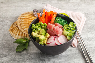 Hawaiian cuisine - poke with tuna and rice
