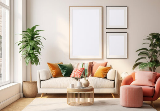 Interior Living Room Photo Frames Mockup