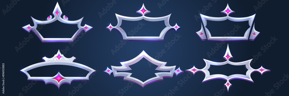 Poster medieval ui game frame metal border for button. fancy vintage ornament for rpg app in royal style. i
