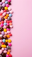 Obraz premium Vibrant Assortment of Colorful Chocolate Candies on Pink Background