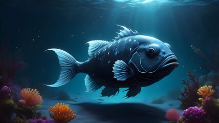 Anglerfish floating in the deep ocean