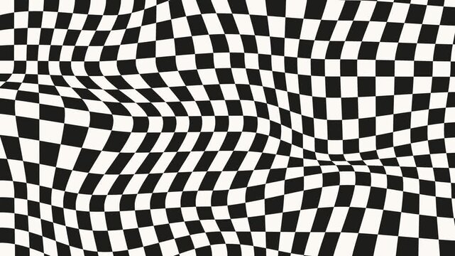 Groovy wavy checkered pattern background 4K motion video. Retro style vector geometric loop animation background. Abstract surreal psychedelic y2k textured overlay animation design