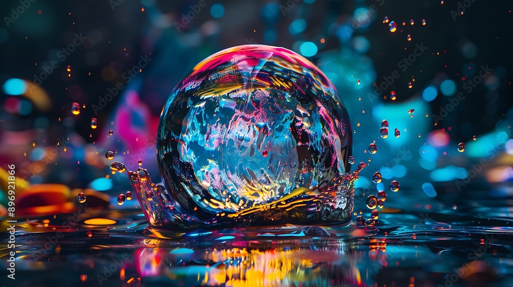Aufkleber water drop globe with colorful splashing effect.