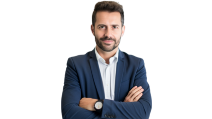 Portrait of confident businessman. Entrepreneur in business casual, smiling, Happy mid adult, mature age man standing, smiling, isolated on transparent background.
