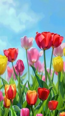 Colorful Tulip Field in Spring