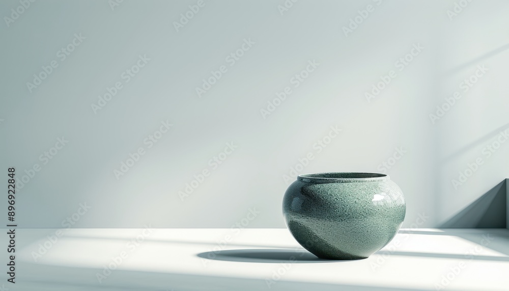 Poster a minimalistic 3d rendering of a cauldron with a smooth, rounded shape, set on a clean surface with 