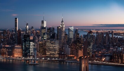 Obraz premium Dusk Over the Majestic City Skyline: A Stunning Visual Symphony of Lights and Architecture city, night, skyline, cityscape, downtown, urban, building