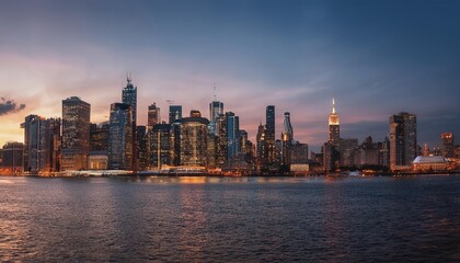 Obraz premium Dusk Over the Majestic City Skyline: A Stunning Visual Symphony of Lights and Architecture city, night, skyline, cityscape, downtown, urban, building