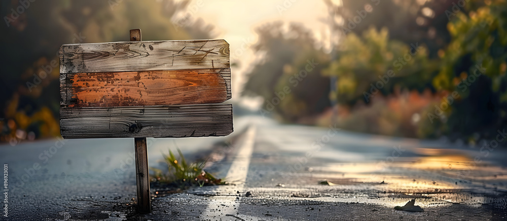 Aufkleber empty wooden sign on the road, ideal for adding text with copy space image.