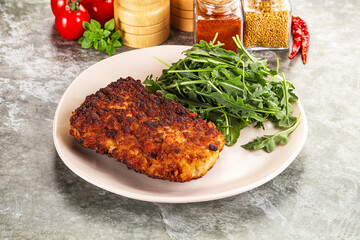 Tasty roasted breaded meat schnitzel