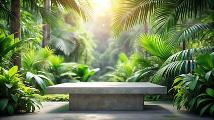 Fototapeta premium Concrete Platform in Lush Tropical Jungle.