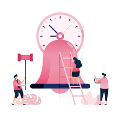 Illustration of a clock that circulates by striking a ringing bell. Can be used for websites, web, landing pages, apps